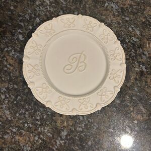Mudpie Signature Collection Monogrammed Cream Ceramic Initial B 8.5” Inch Plate